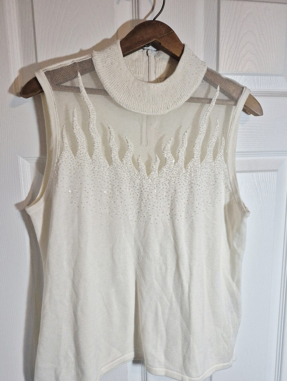 Betas Choice, Rare ! Sleeveless Mesh Knit Top with Flame  Embellished Cutouts